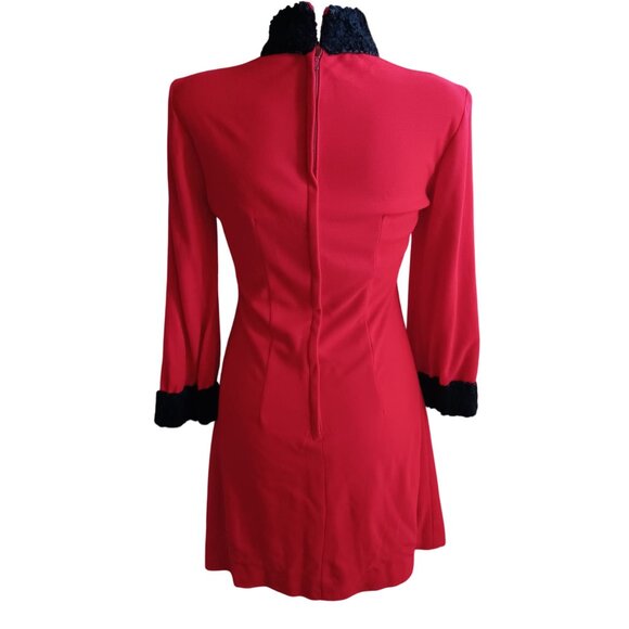 Vintage 1960's Majorette Dress 8/10 Red Black Knit Textured Cuffs Teena Paige - Picture 6 of 7